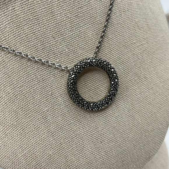 Vintage Sterling Silver Marcasite 16-18” Adjustable Necklace and Pendant - Picture 4 of 11
